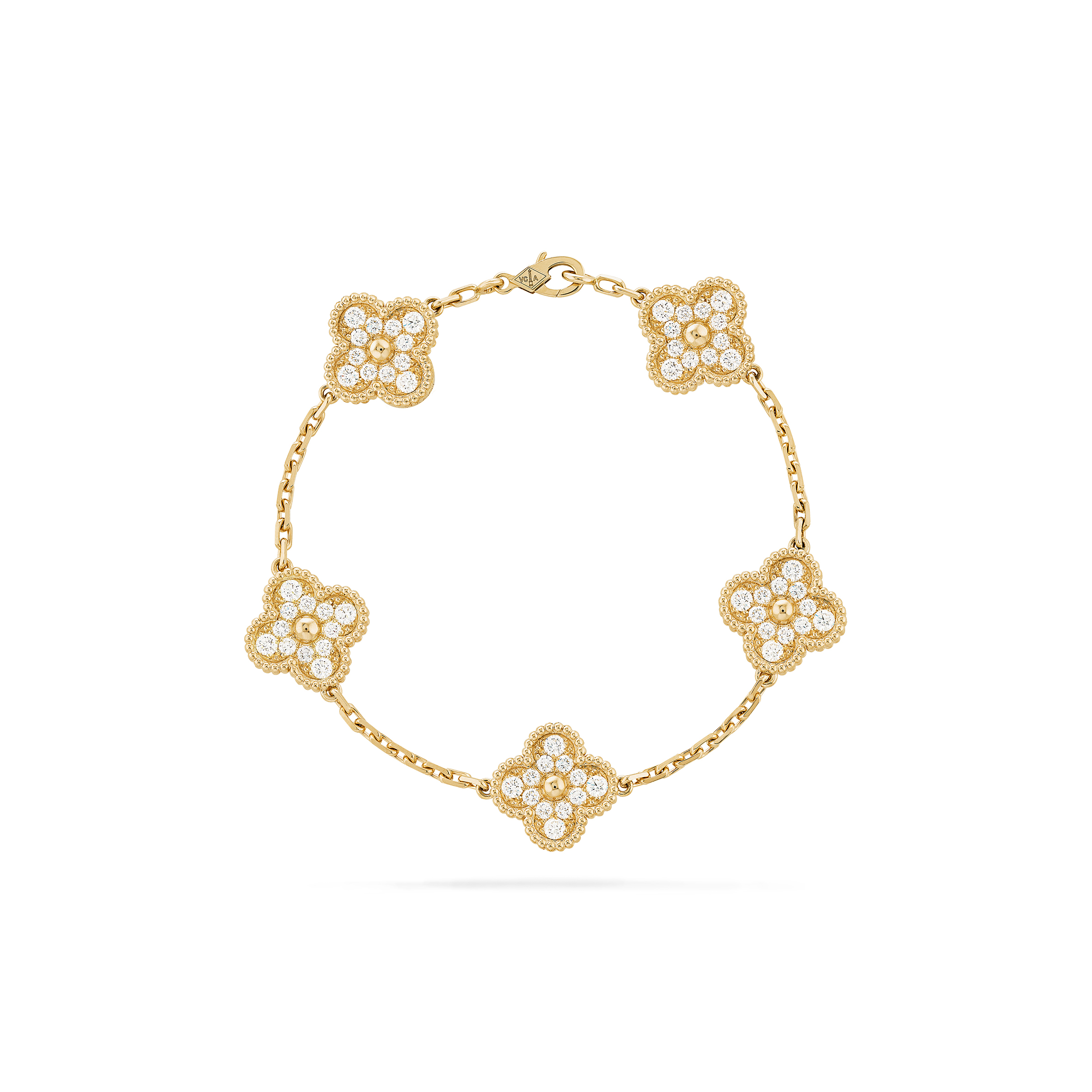 v*n cl*f arpels vintage alhambra bracelet, 5 motifs - yellow gold, Di*m*nd vcara41400